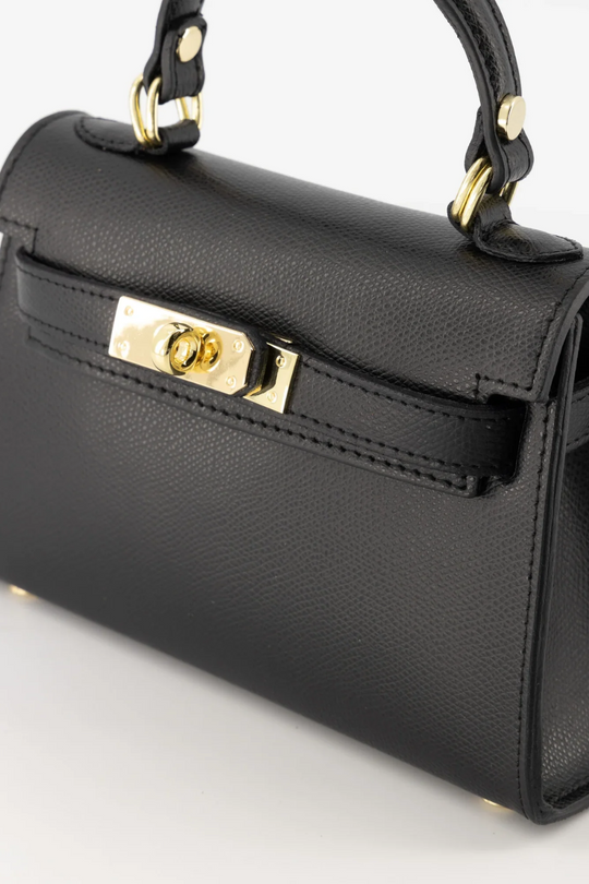 Kalie Noir | Elegante Mini Handtasche aus veganem Leder mit Goldverschluss für Damen