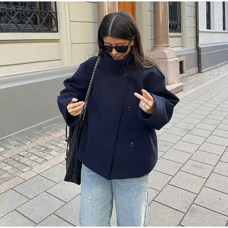 Damen Kurzmantel Mit Doppelreiher Design
