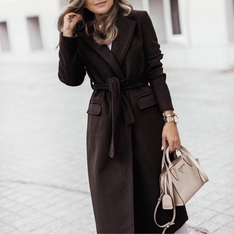 Damen Wollmantel Lang Im Trenchcoat Design