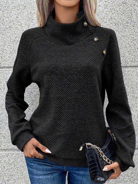 Damen Sweatshirt Mit Asymmetrischen Knöpfen Und Stehkragen