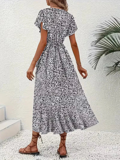 Midi-Wickelkleid mit Blumenmuster und asymmetrischem Saum