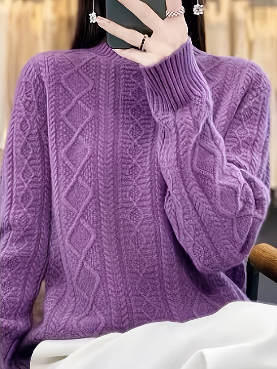 Zopfmuster Pullover mit Stehkragen für Damen
