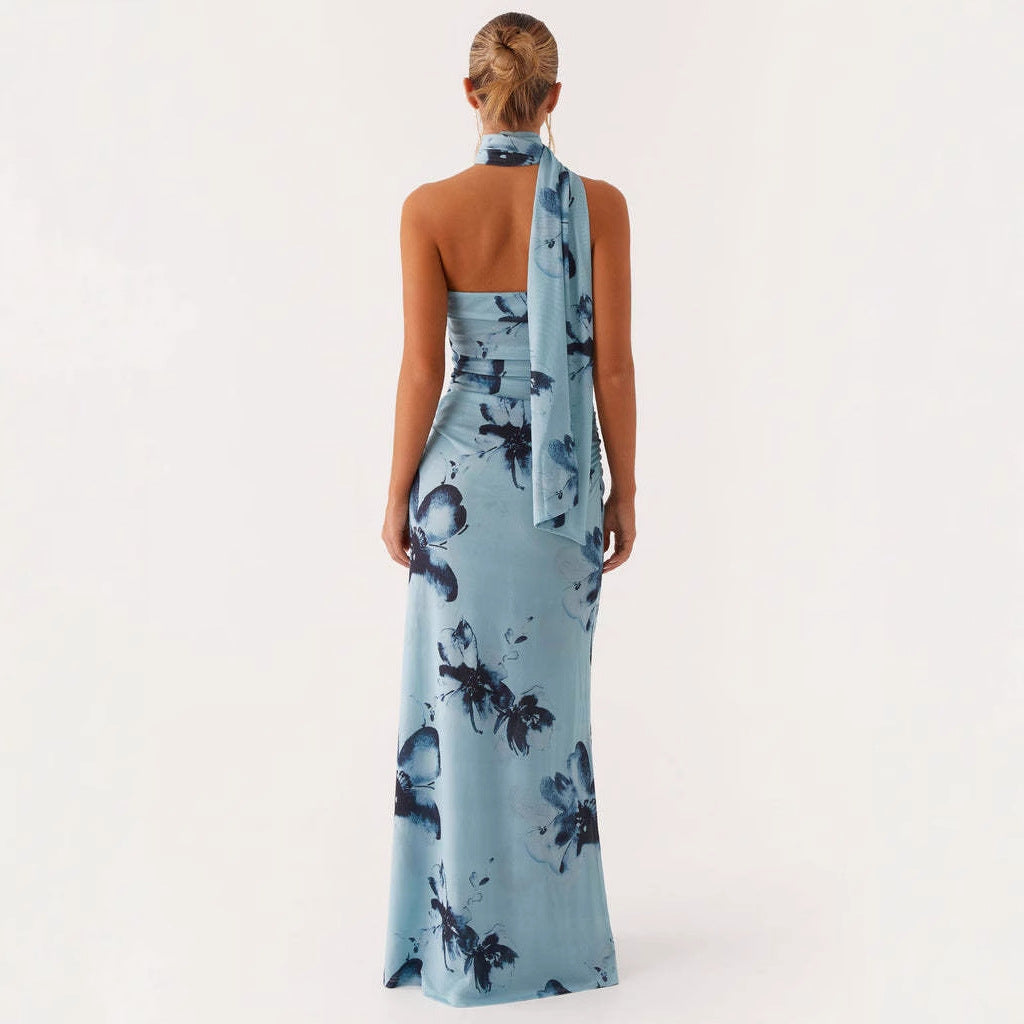 Damen Blumen Maxikleid Sommer Ärmelloses Fließendes Kleid