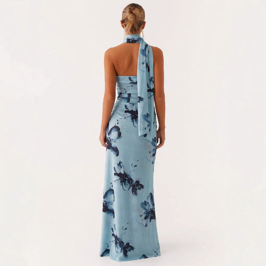 Damen Blumen Maxikleid Sommer Ärmelloses Fließendes Kleid