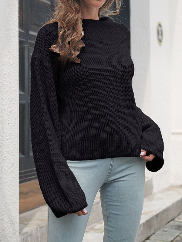 Damen Strickpullover Mit Rundhals Und Lockeren Ärmeln