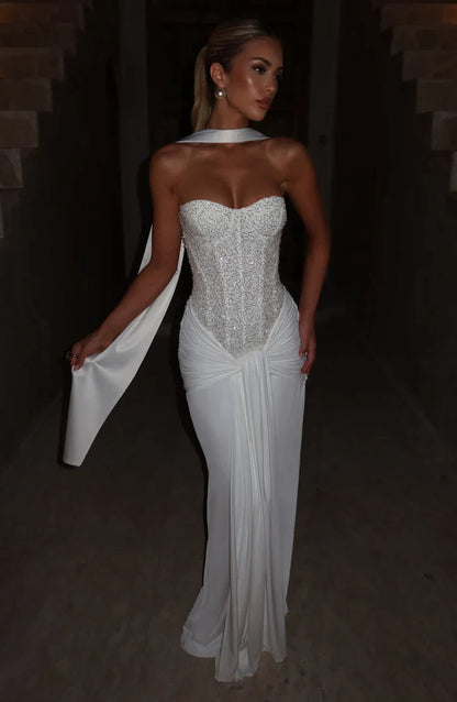 Ärmelloses Corsagen-Glitzer-Maxikleid Damen
