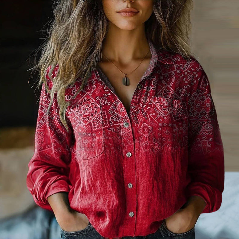 Bluse im Boho-Stil mit Vintage-Print, lockere Passform