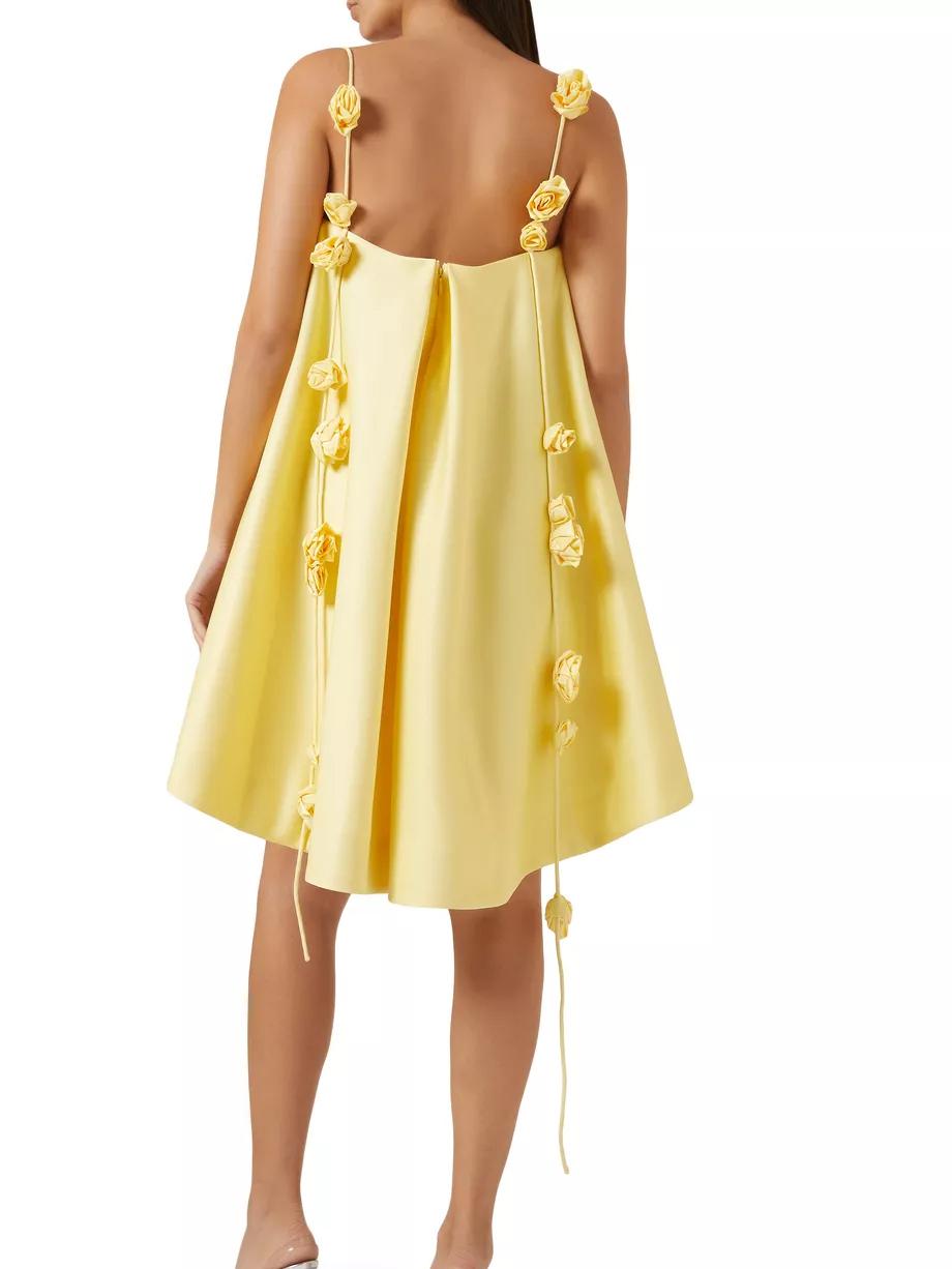 Rückenfreies A-Linien Mini-Kleid mit 3D-Rosenapplikation in Gelb