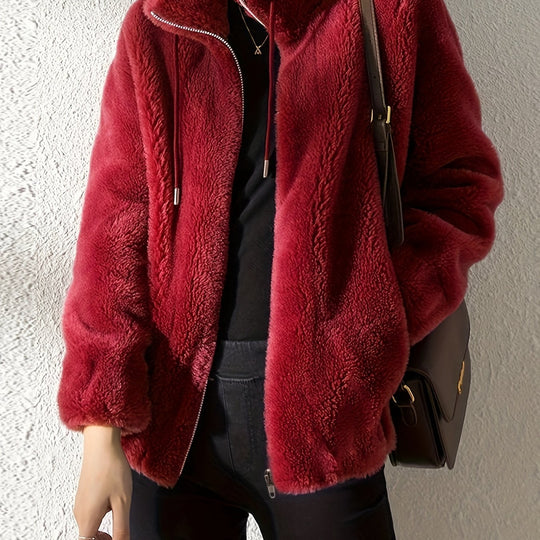 Teddy Mantel mit Reißverschluss und Kordelzug für Damen