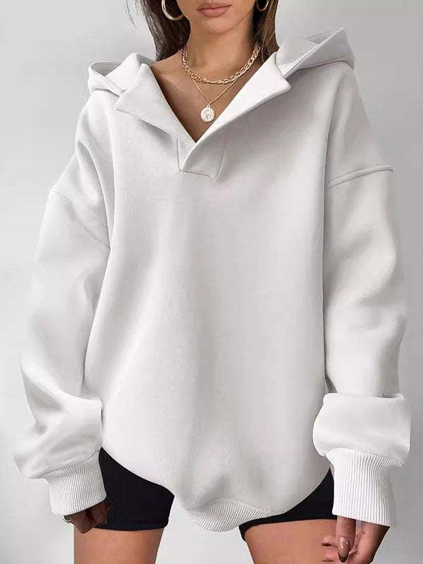 Damen Hoodie Mit Puffärmeln Und V-Ausschnitt