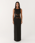 Maxikleid aus Jersey mit Spitze und Transparentdetails