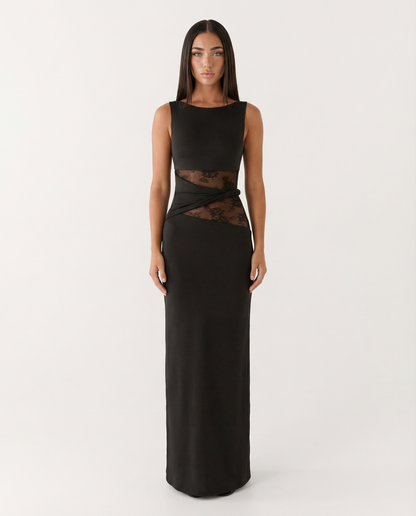 Maxikleid aus Jersey mit Spitze und Transparentdetails