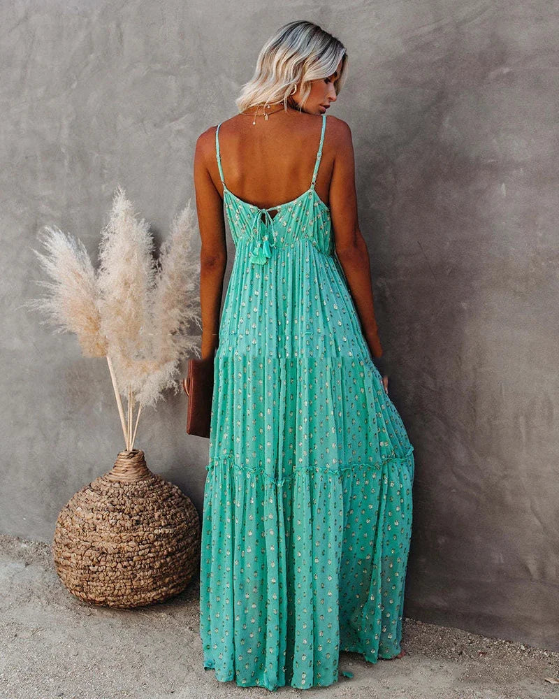 Boho-Chic Grünes Langes Sommerkleid