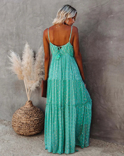Boho-Chic Grünes Langes Sommerkleid