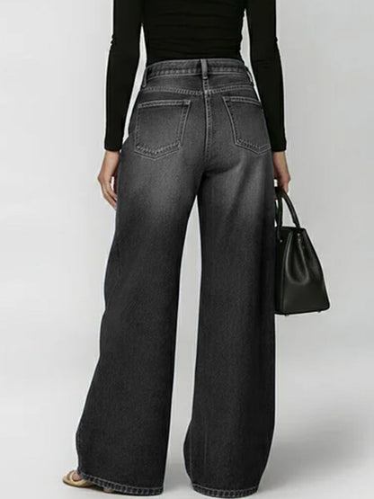 Damen High-Waist Locker Sitzende Weitbein Freizeithose Jeans