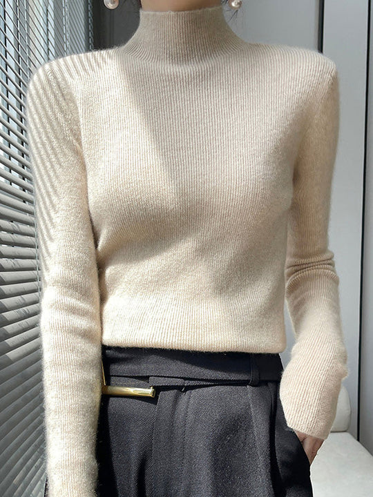 Damen Strickpullover Mit Halbhohem Kragen Und Schmalem Schnitt