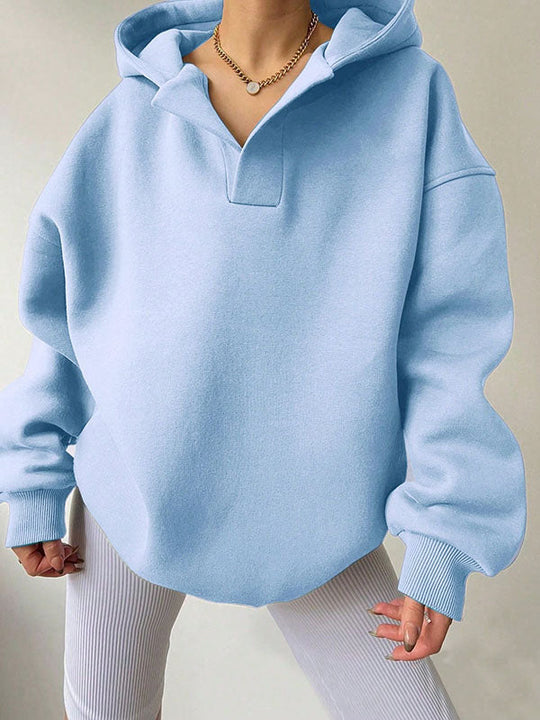 Damen Hoodie Mit Puffärmeln Und V-Ausschnitt
