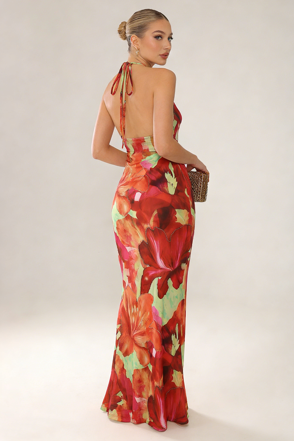 Maxikleid aus Polyester mit Blumenmuster
