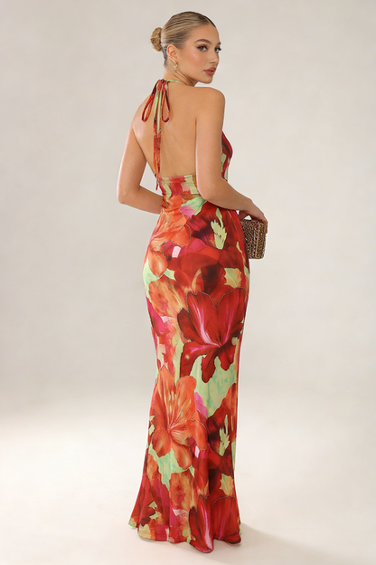 Maxikleid aus Polyester mit Blumenmuster