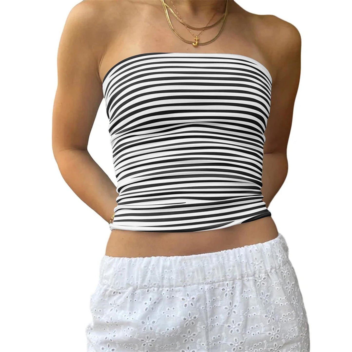 Damen-gestreiftes Bustier-Top mit feinen Linien