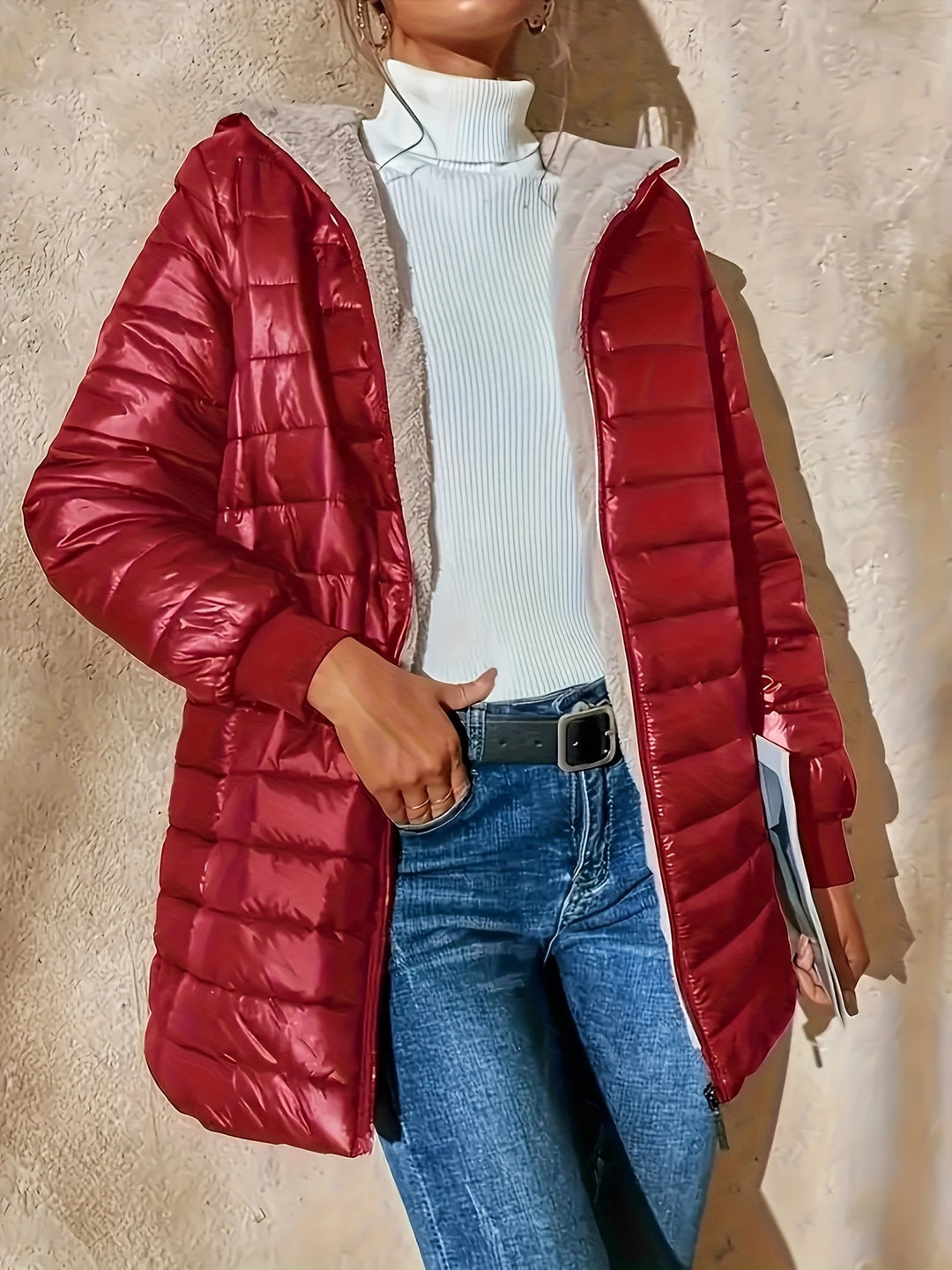 Midi-Steppmantel mit Fleecefutter für Damen