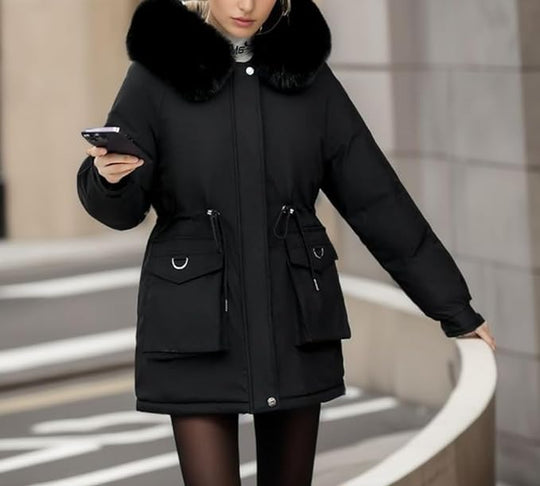 Damen Winterjacke Mit Abnehmbarem Kunstpelz Und Kapuze
