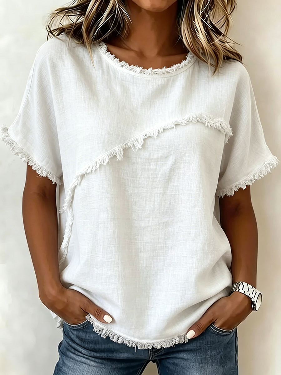 Damen T Shirt Mit Fransen Locker Geschnitten