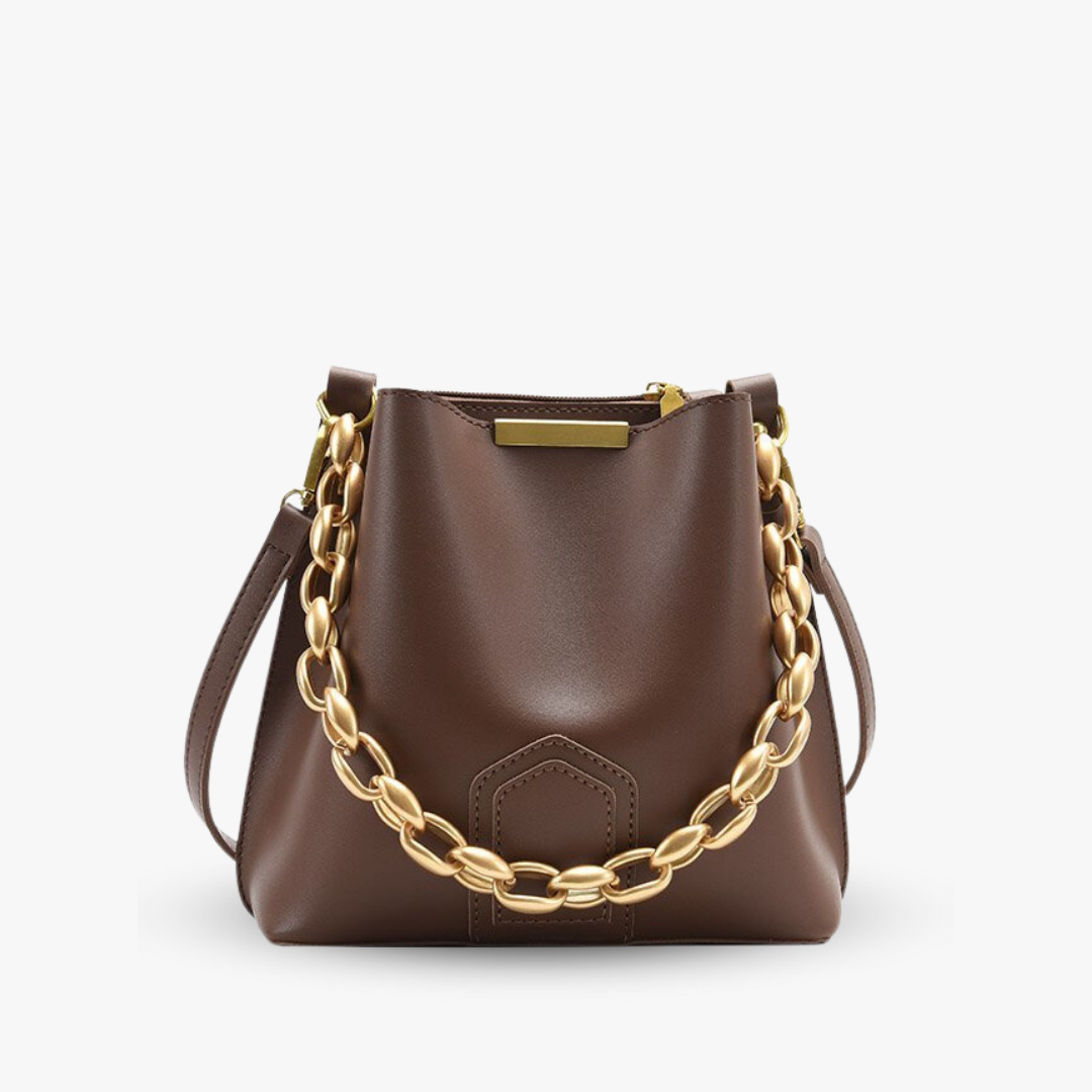 Vegane Leder-Beuteltasche mit goldener Kettenhenkel