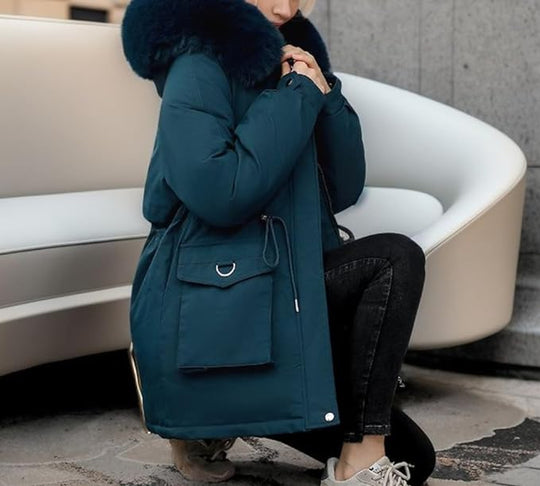 Damen Winterjacke Mit Abnehmbarem Kunstpelz Und Kapuze