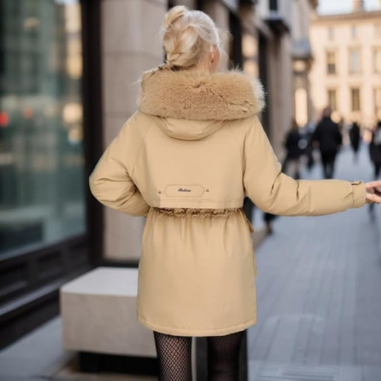 Damen Winterjacke Mit Abnehmbarem Kunstpelz Und Kapuze