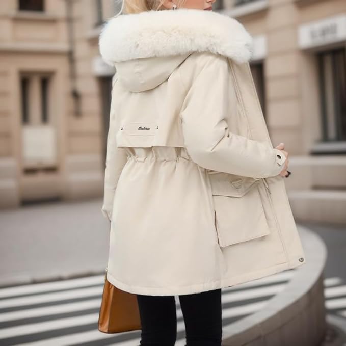 Damen Winterjacke Mit Abnehmbarem Kunstpelz Und Kapuze