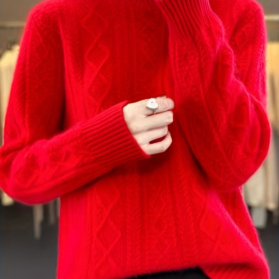 Zopfmuster Pullover mit Stehkragen für Damen