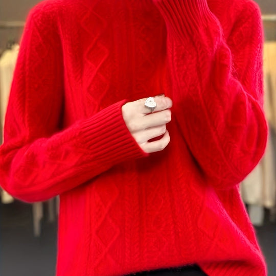 Zopfmuster Pullover mit Stehkragen für Damen