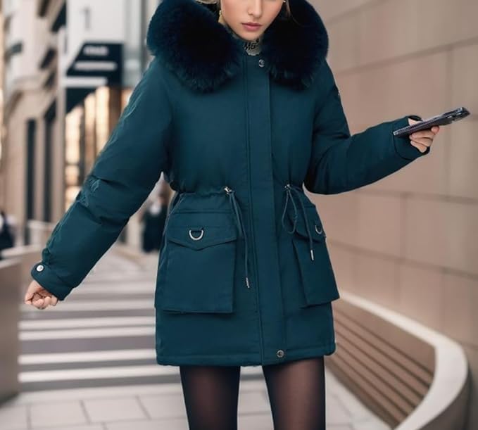 Damen Winterjacke Mit Abnehmbarem Kunstpelz Und Kapuze