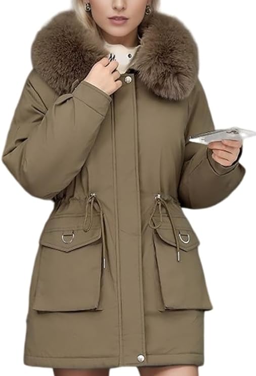 Damen Winterjacke Mit Abnehmbarem Kunstpelz Und Kapuze