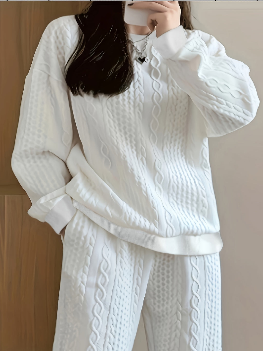 Zweiteiliges Strickset mit Zopfmuster für Damen