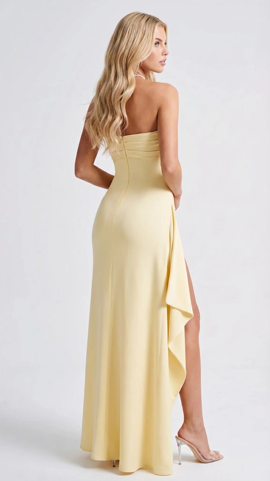 Trägerloses gerafftes Bodycon-Maxi-Kleid