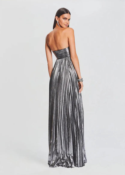 Schickes silbernes trägerloses Kleid für Hochzeit und Abendveranstaltungen