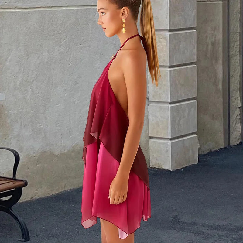 Pinkes Ombré Rüschendesign Mini Kleid