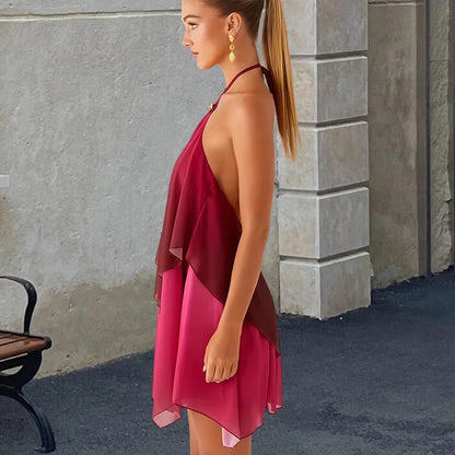 Pinkes Ombré Rüschendesign Mini Kleid