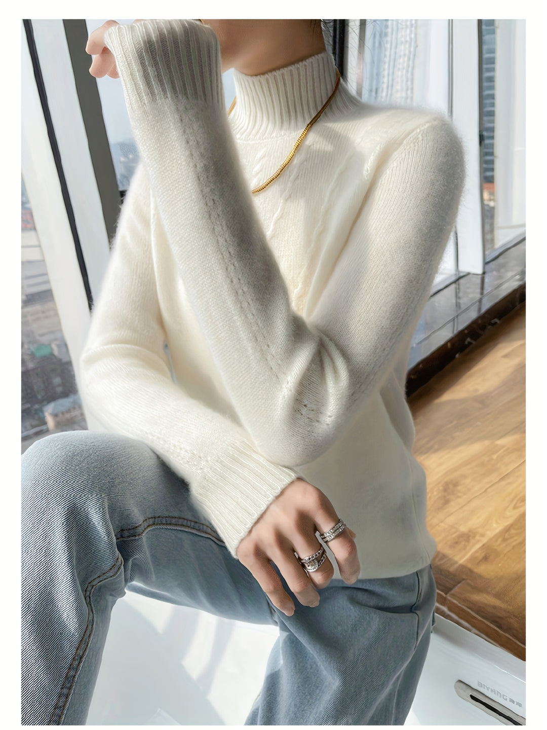 Strickpullover mit Stehkragen und Strukturmuster für Damen