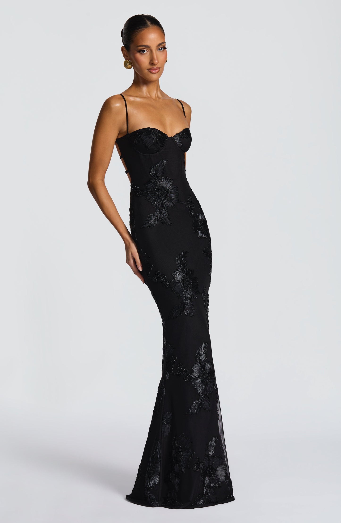 Maxikleid aus Velours mit herzförmigem Ausschnitt