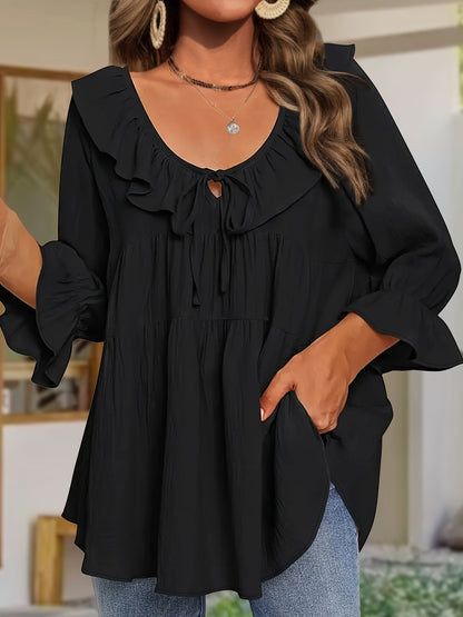 Elegante Bluse mit Rüschensaum am Ausschnitt für Damen
