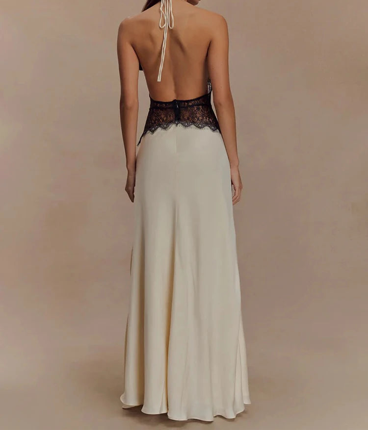 Maxikleid mit Neckholder, Spitzen-Detail, Rückenfrei, Ärmellos, festliches Kleid