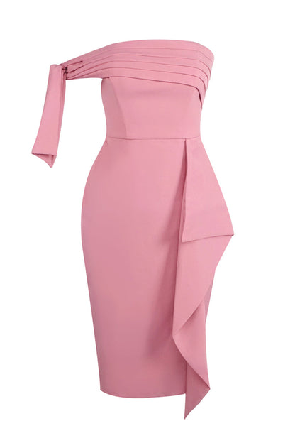 Midi-Kleid mit schulterfreiem Schnitt und Schleifendetail in Pink