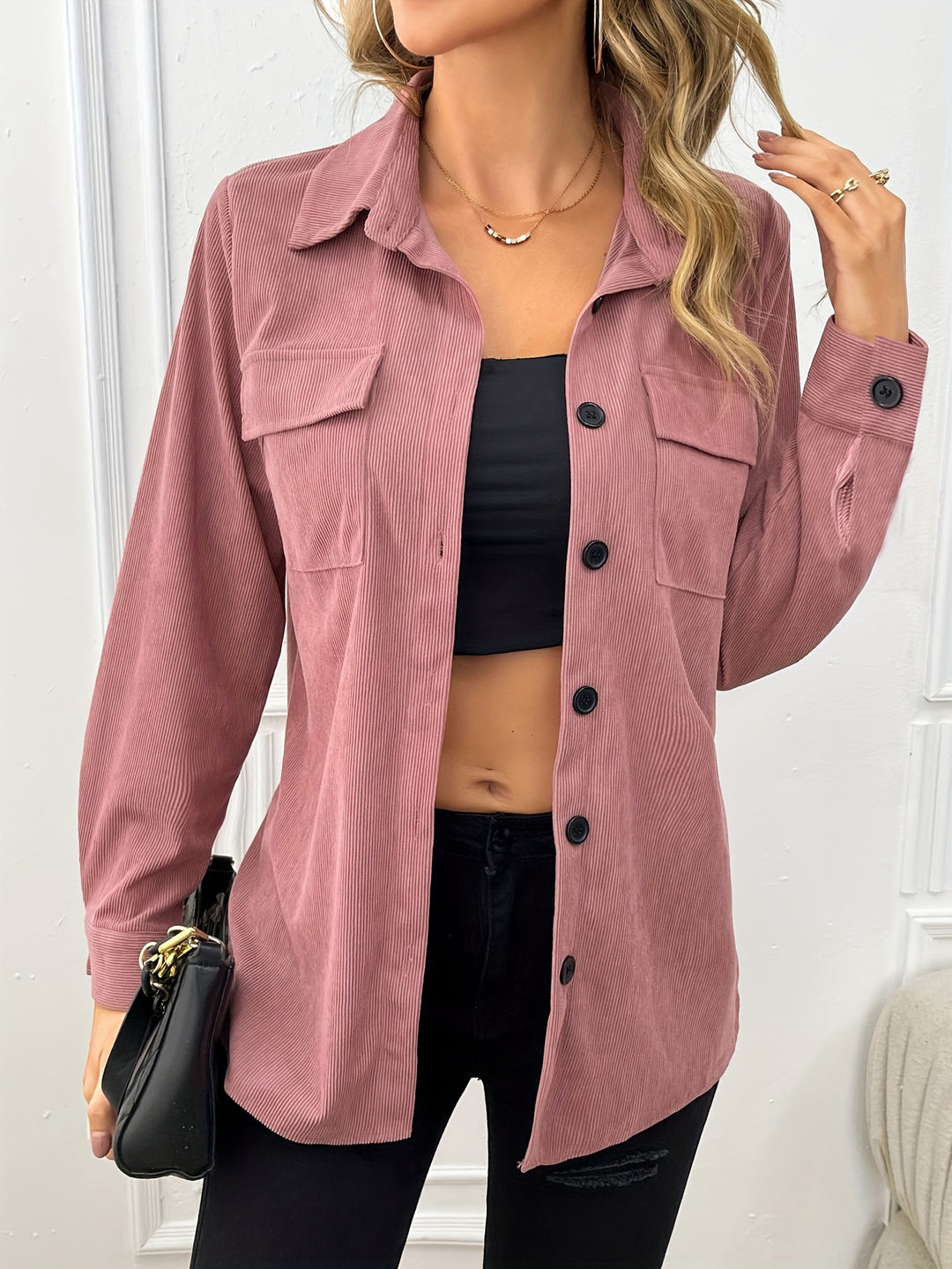 Cordjacke mit Reverskragen und aufgesetzten Taschen für Damen