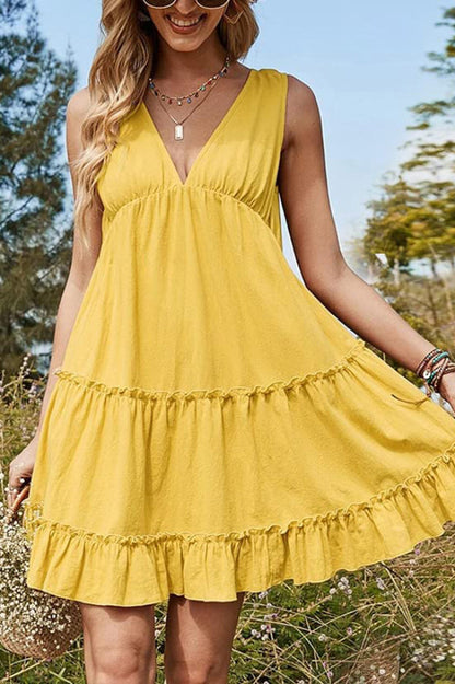 Ärmelloses V-Ausschnitt Polyester Minikleid in lockerer Passform