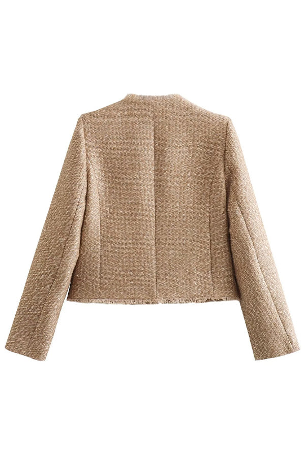 Damen Kurzjacke Mit Rundhalsausschnitt Und Knopfleiste