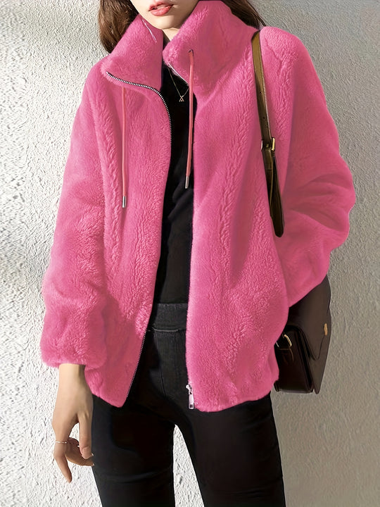 Teddy Mantel mit Reißverschluss und Kordelzug für Damen