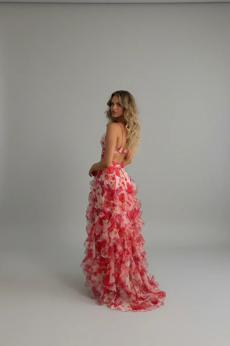 Fließendes Maxikleid Hellblau und Blassrosa